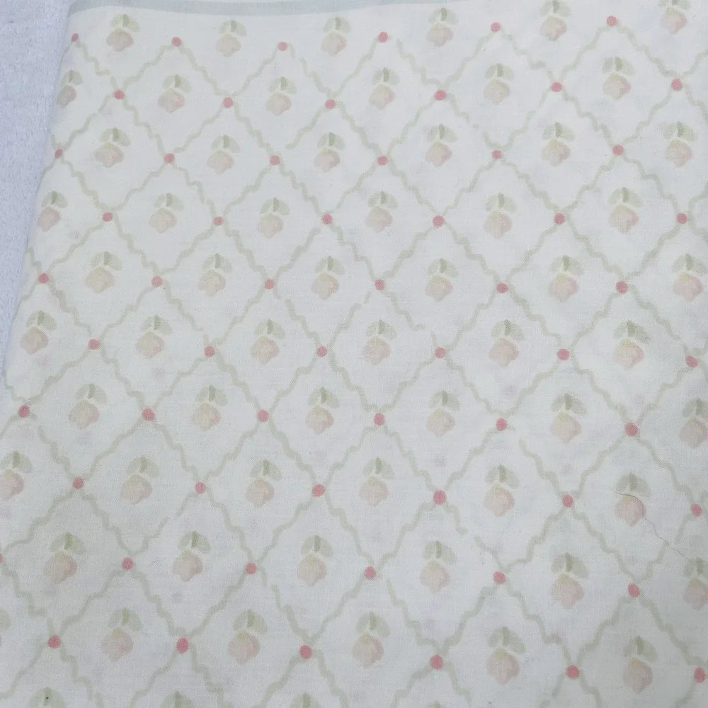 Vintage JC Penney Double Flat Sheet Shabby Cottage Pink Floral Trellis Pattern